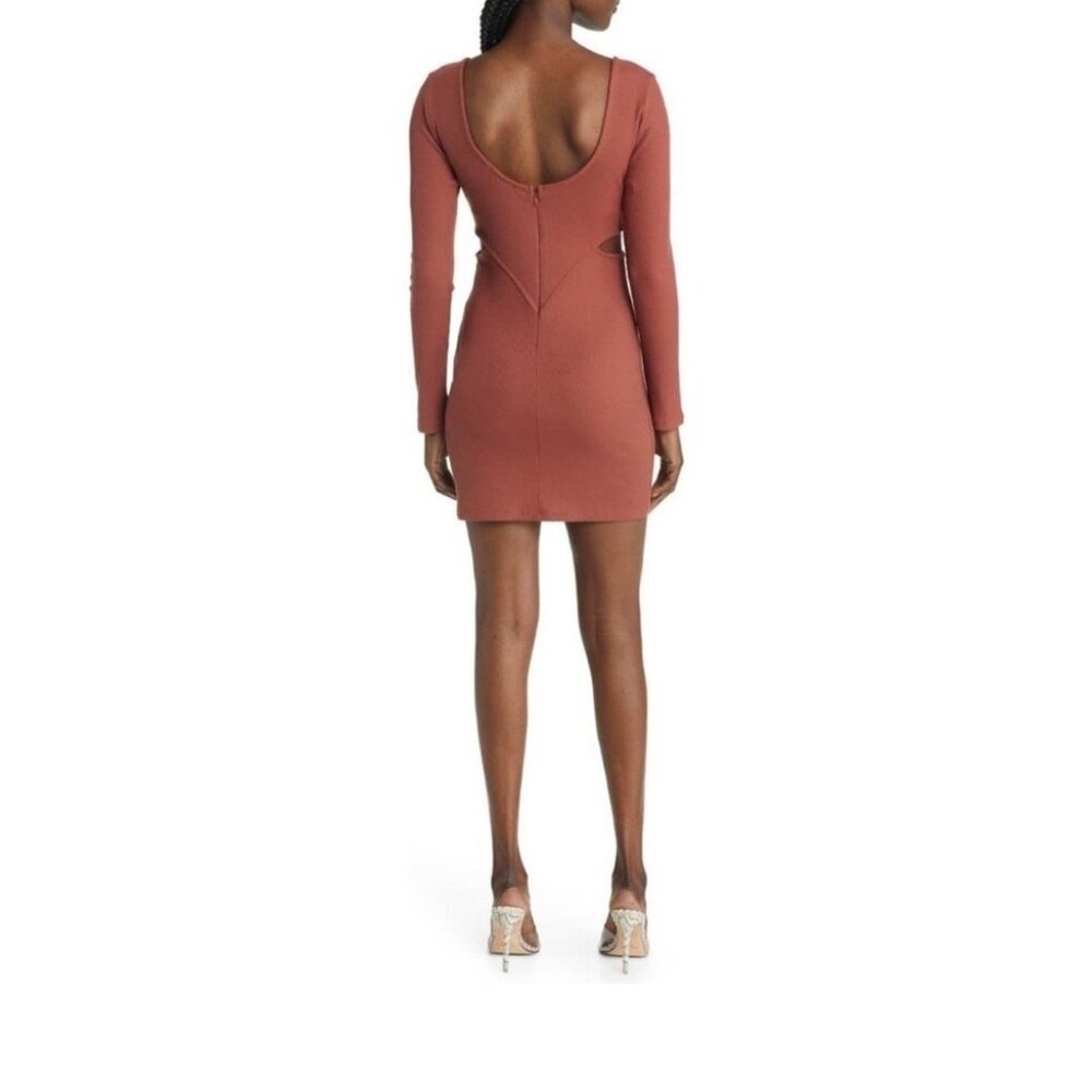 Open Edit Womens Rust Ribbed Cutout Long-Sleeve Mini Dress Size M - Picture 9 of 11